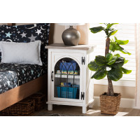 Baxton Studio 18Y1003-OakWhite-NS Baxton Studio Faron Classic and Traditional Farmhouse Two-Tone Distressed White and Oak Brown Finished Wood 1-Door Nightstand